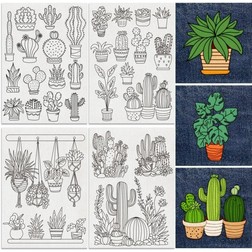 Embroidery Pattern - 30Pcs Bonsai Cactus Embroidery Pattern Stabilizers