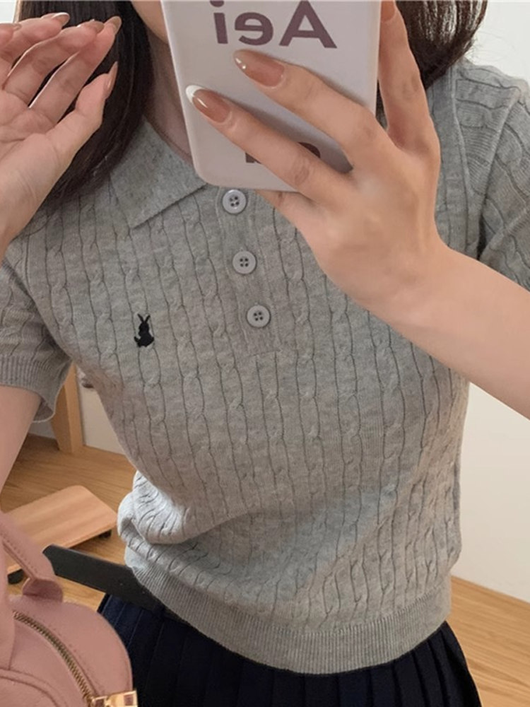 Embroidery Unique Design - Unique Collar T-irt Women's Beautiful Knitted