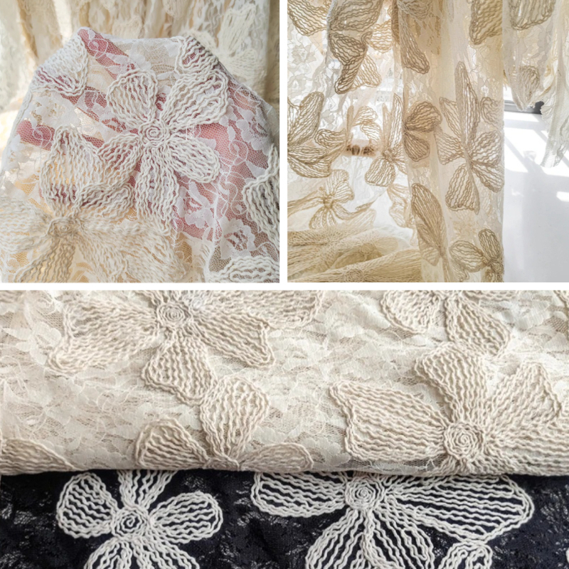 Embroidery Net Fabric - Cotton Thread Lace Jacquard Three Dimensional
