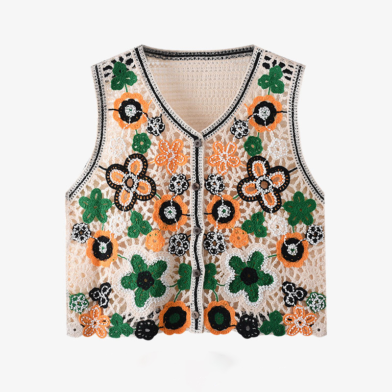 Embroidery Daisy - Daisy Crochet Vest for Women Sleeveless