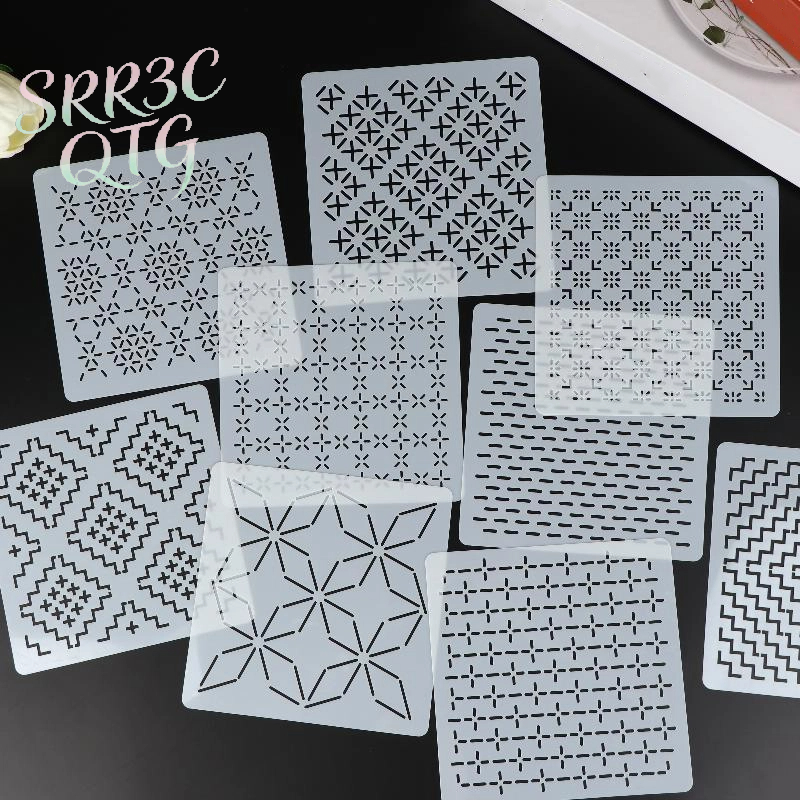 Embroidery Diy - 9/32Pcs Sashiko Embroidery Template DIY Geometric