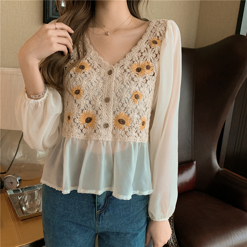 Crochet Top Chiffon Flower Emb - Embroidery Daisy のレビューと価格