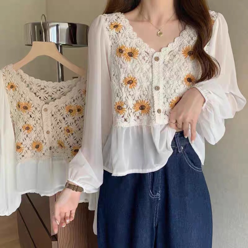 Crochet Top Chiffon Flower Emb - Embroidery Daisy のレビューと価格