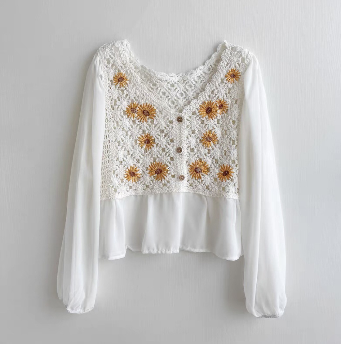 Crochet Top Chiffon Flower Emb - Embroidery Daisy のレビューと価格