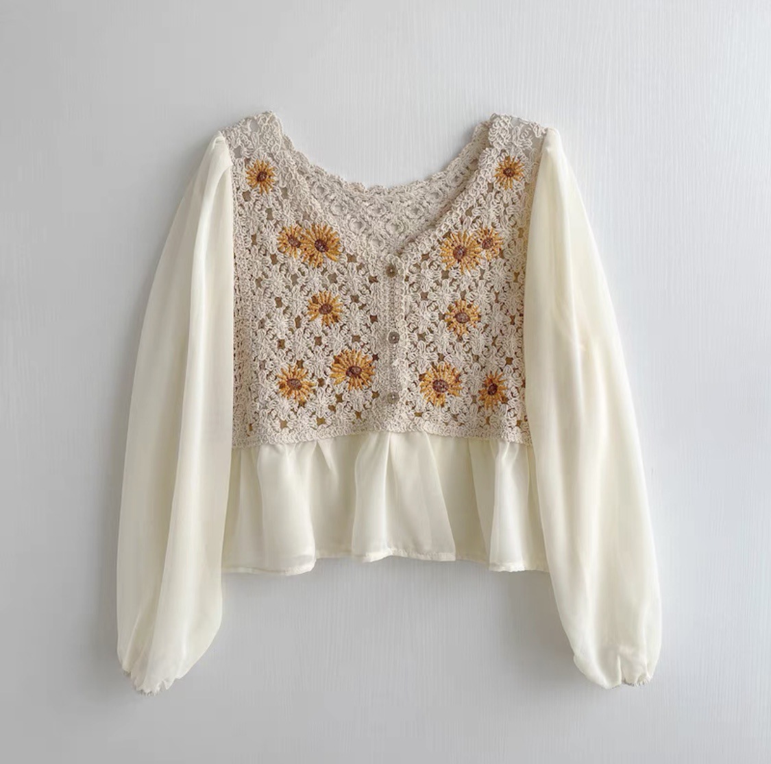 Crochet Top Chiffon Flower Emb - Embroidery Daisy のレビューと価格