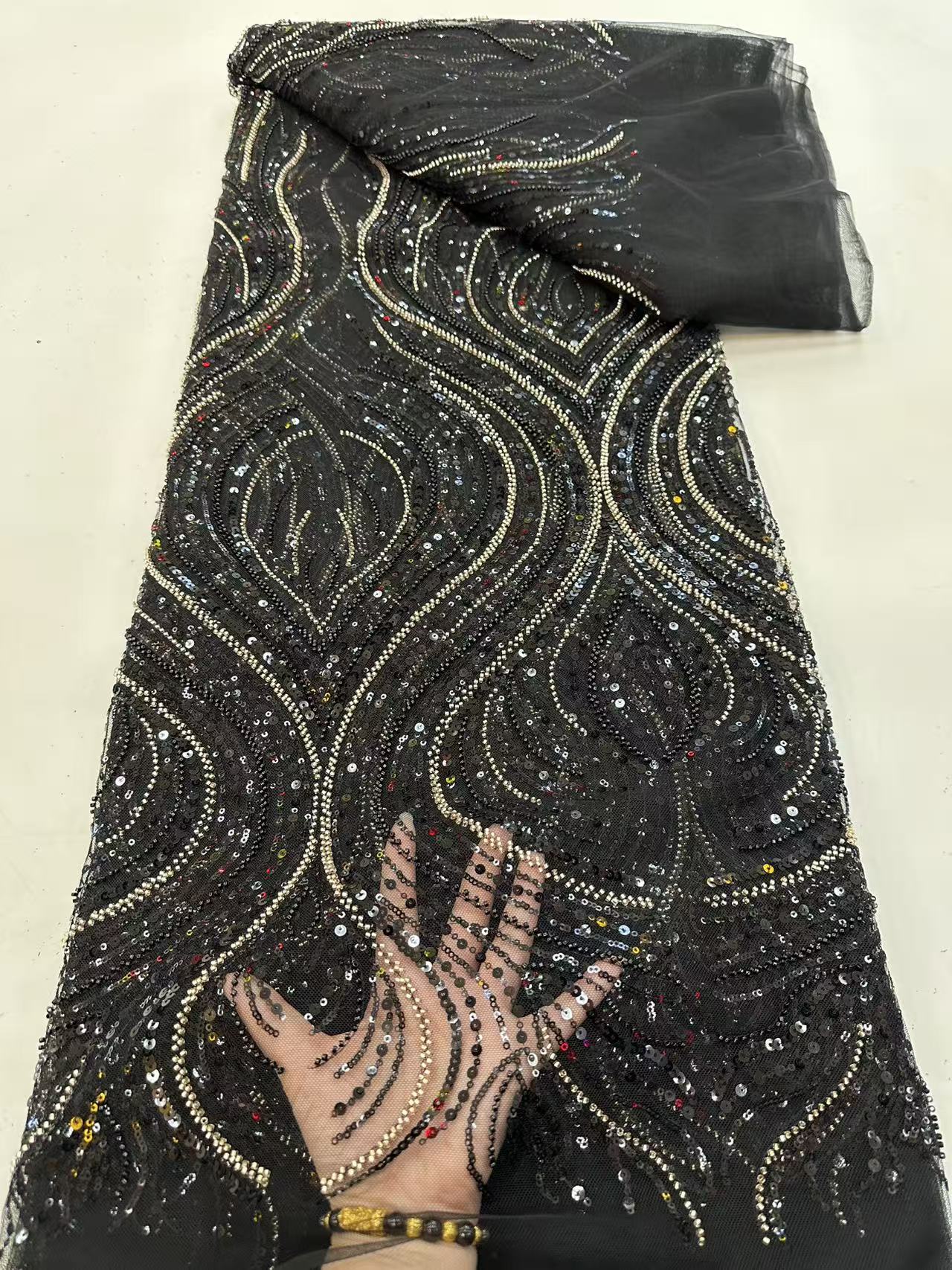 Luxury Red African Beaded Mesh - Embroidery Net Fabric のレビューと価格