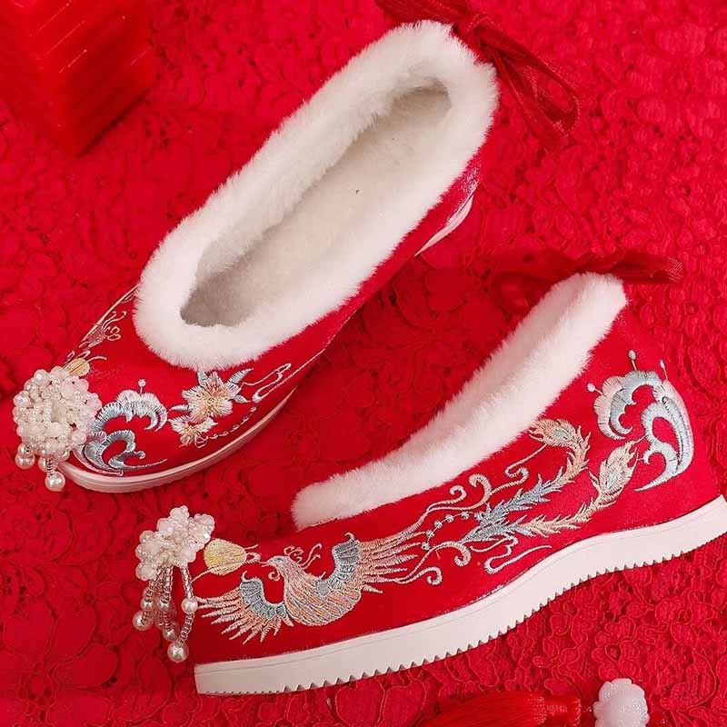 Winter Hanfu Shoes Women Chine - Embroidery Red のレビューと価格