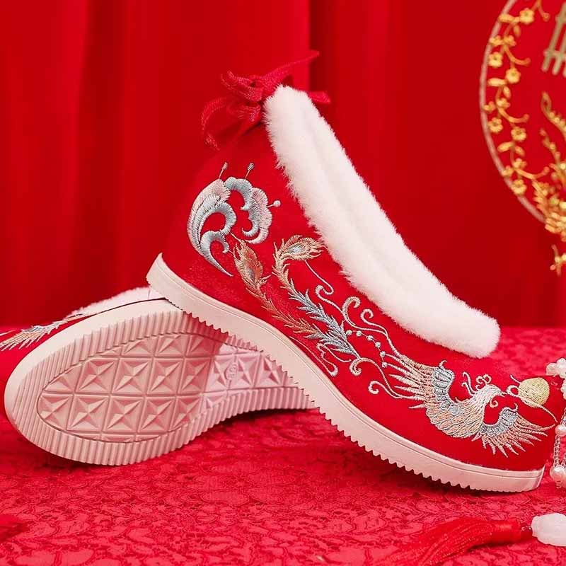 Winter Hanfu Shoes Women Chine - Embroidery Red のレビューと価格