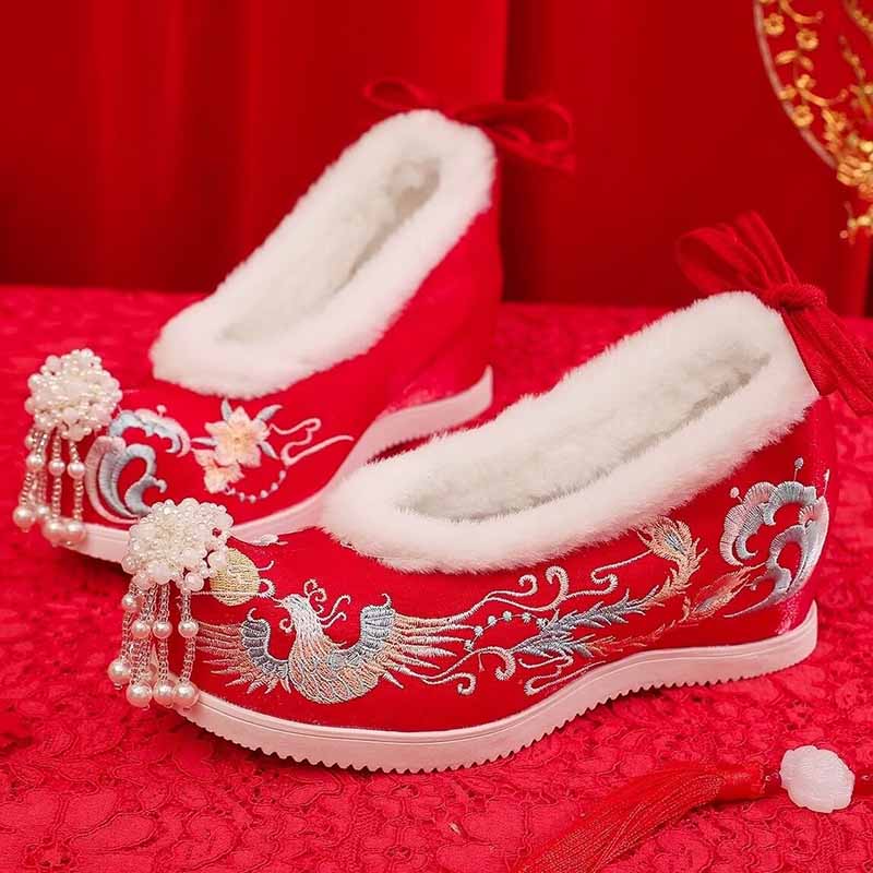 Winter Hanfu Shoes Women Chine - Embroidery Red のレビューと価格
