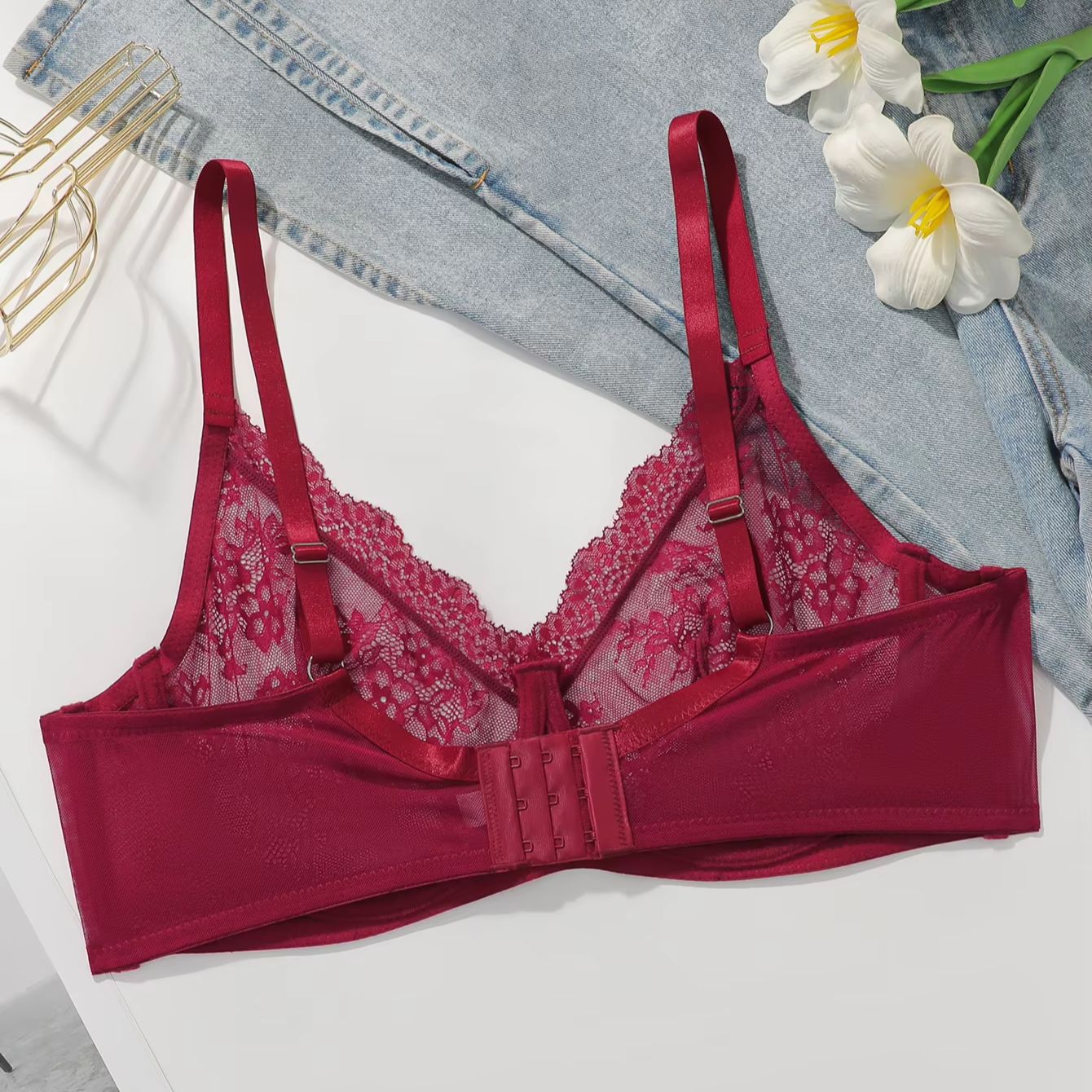 Women Plus Size Red Lace Sheer - Embroidery Red のレビューと価格