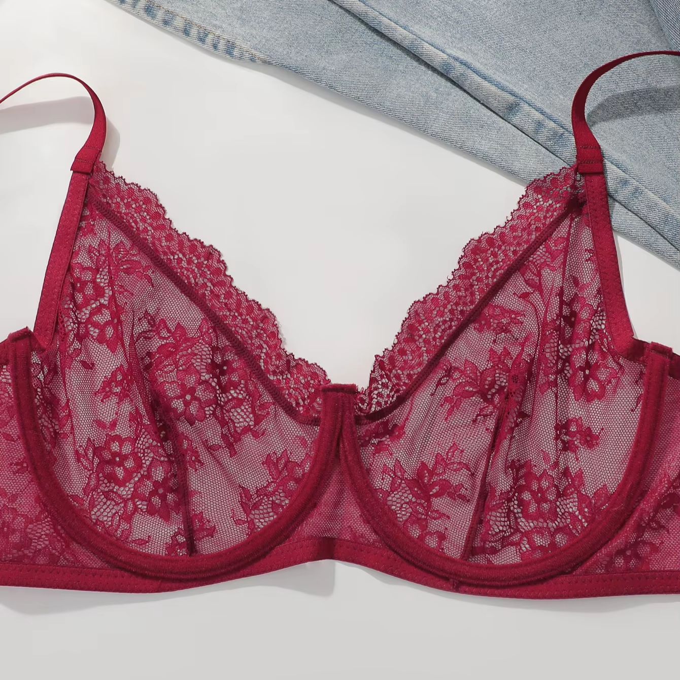 Women Plus Size Red Lace Sheer - Embroidery Red のレビューと価格