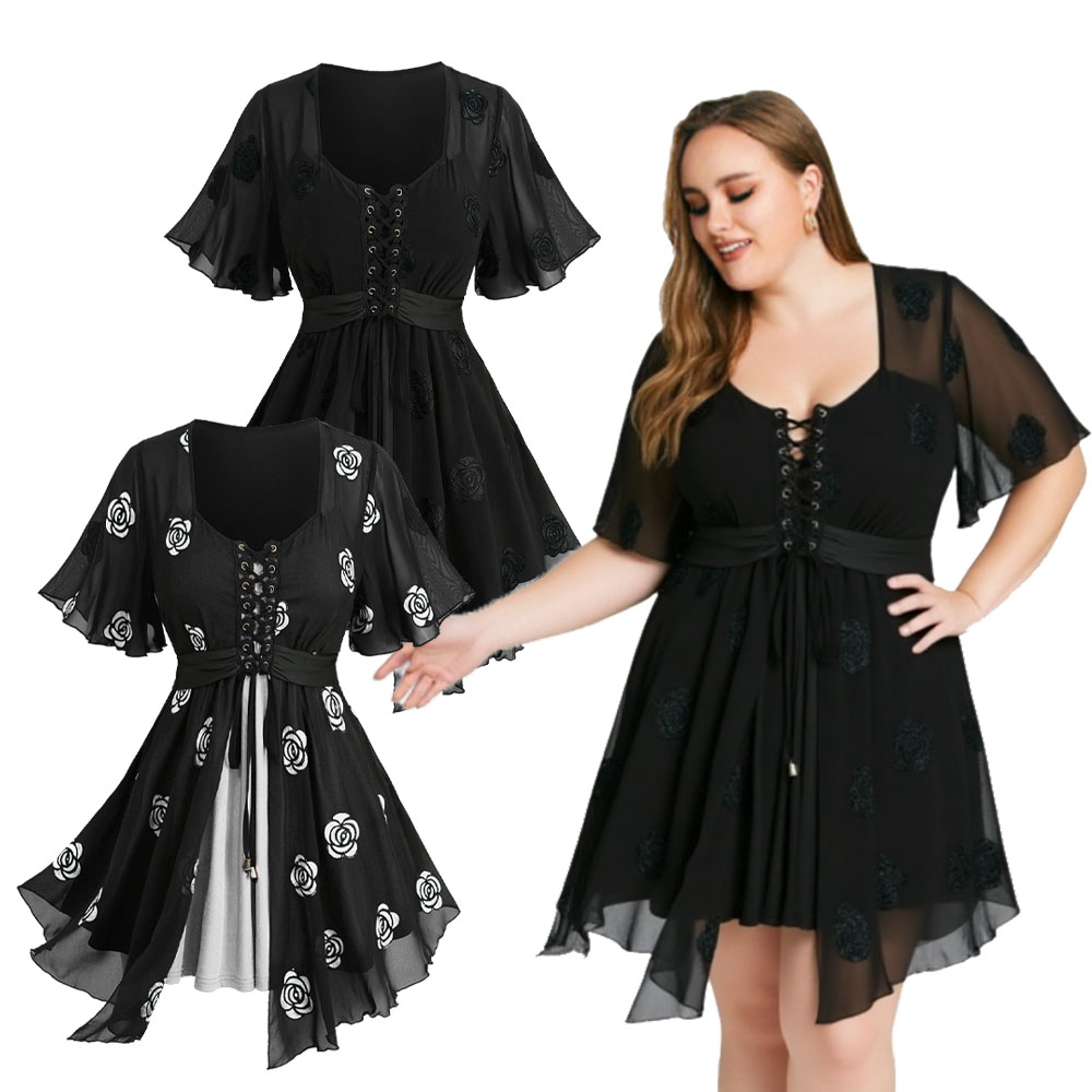 Plus Size 2-in-1 Tops Rose Flo - Embroidery Roses のレビューと価格