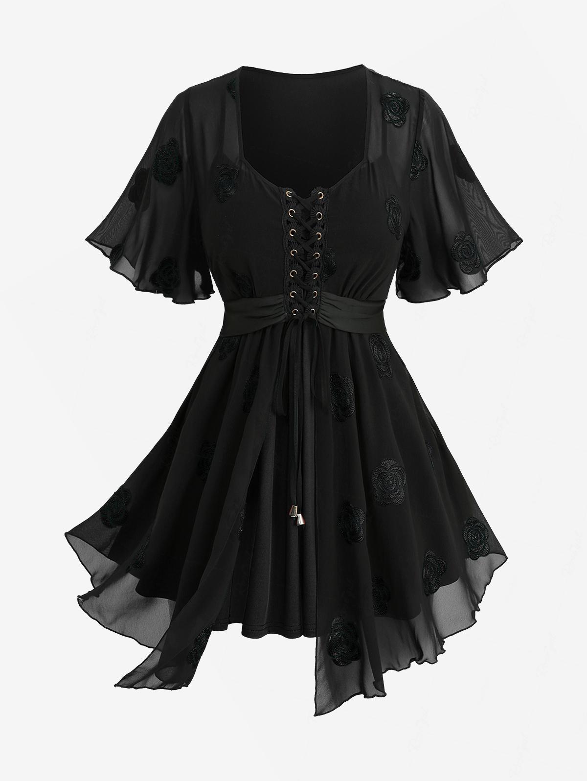 Plus Size 2-in-1 Tops Rose Flo - Embroidery Roses のレビューと価格