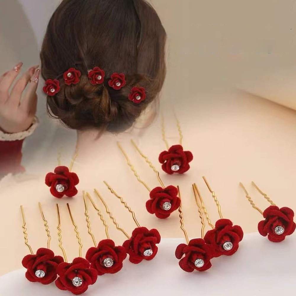 10Pcs Rose Hair Accessories We - Embroidery Red のレビューと価格