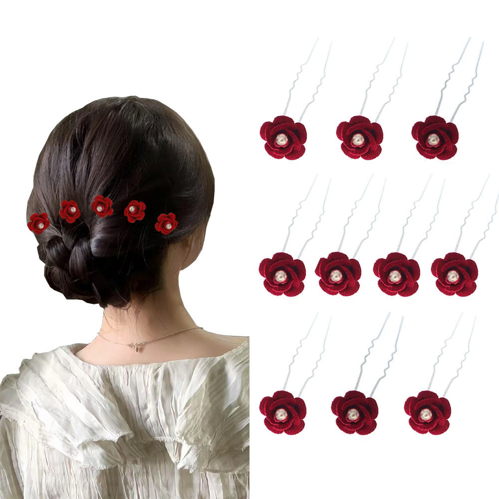 10Pcs Rose Hair Accessories We - Embroidery Red のレビューと価格