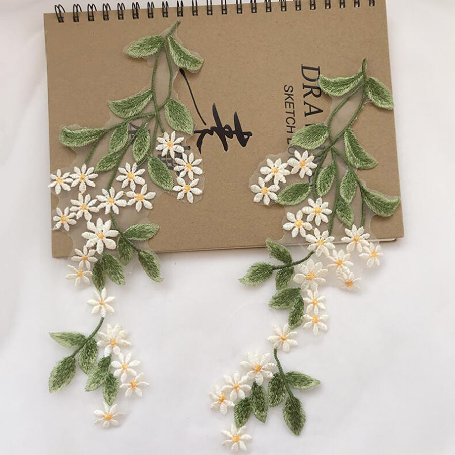 1Pairs Green Leaf Daisy Flower - Embroidery Daisy のレビューと価格