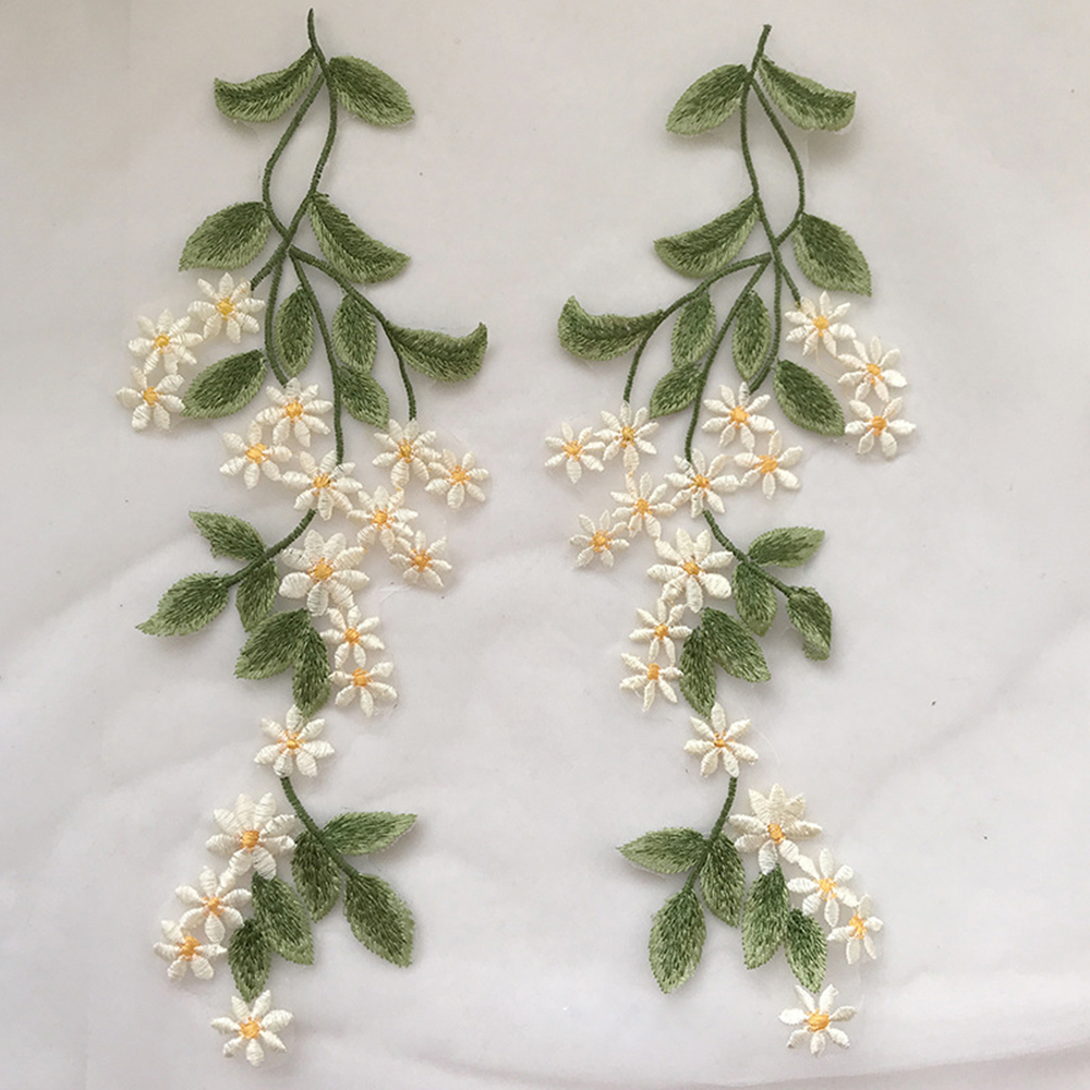 1Pairs Green Leaf Daisy Flower - Embroidery Daisy のレビューと価格