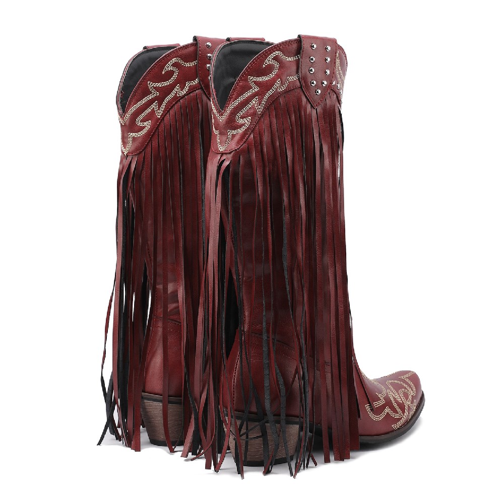 Western Cowboy Mid-calf Boots  - Embroidery Red のレビューと価格